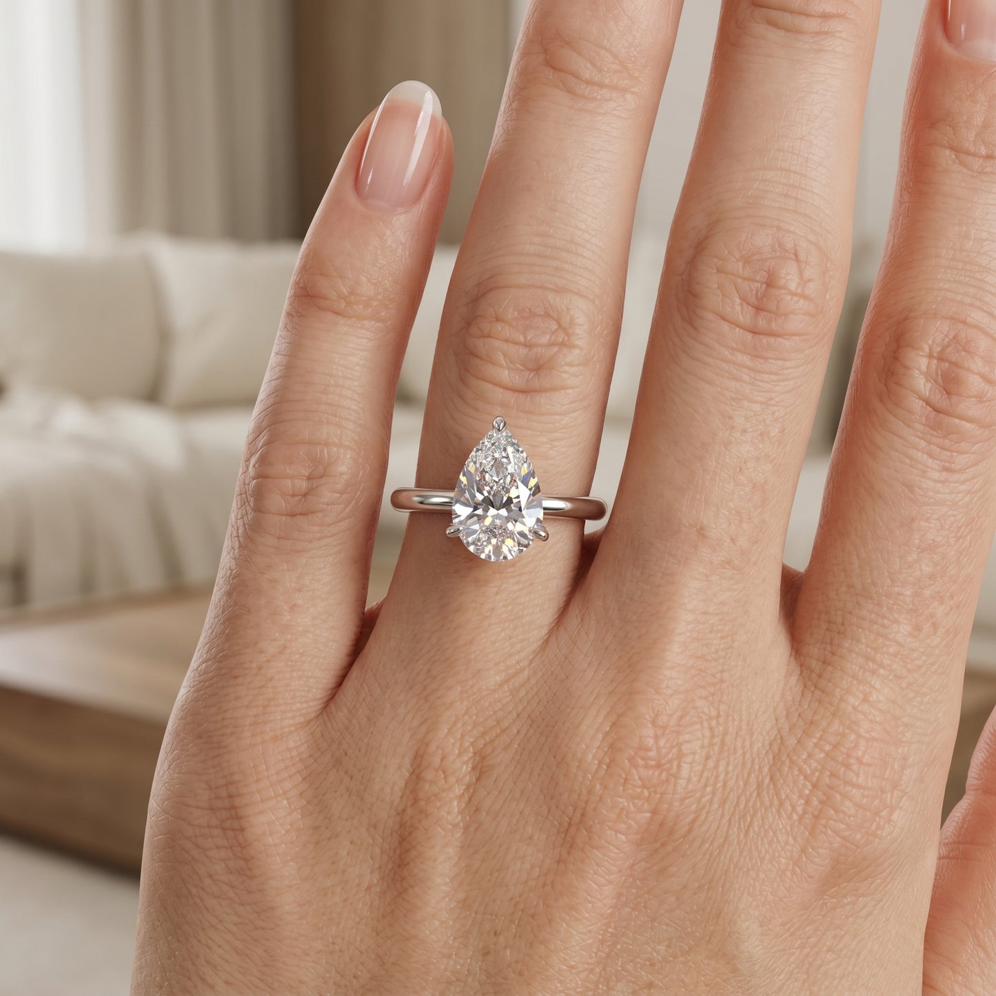 2.00 Ct Pear cut Solitaire Lab Grown Diamond Engagement Ring 14k White Gold
