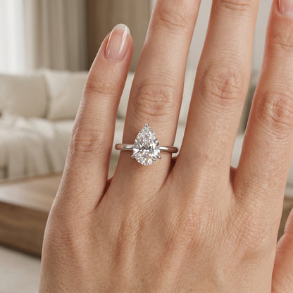 2.00 Ct Pear cut Solitaire Lab Grown Diamond Engagement Ring 14k White Gold