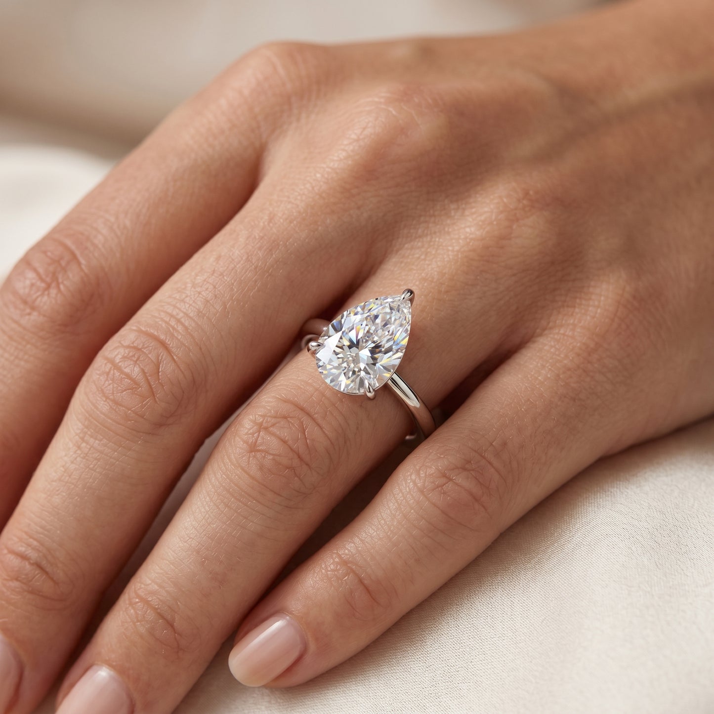 2.00 Ct Pear cut Solitaire Lab Grown Diamond Engagement Ring 14k White Gold