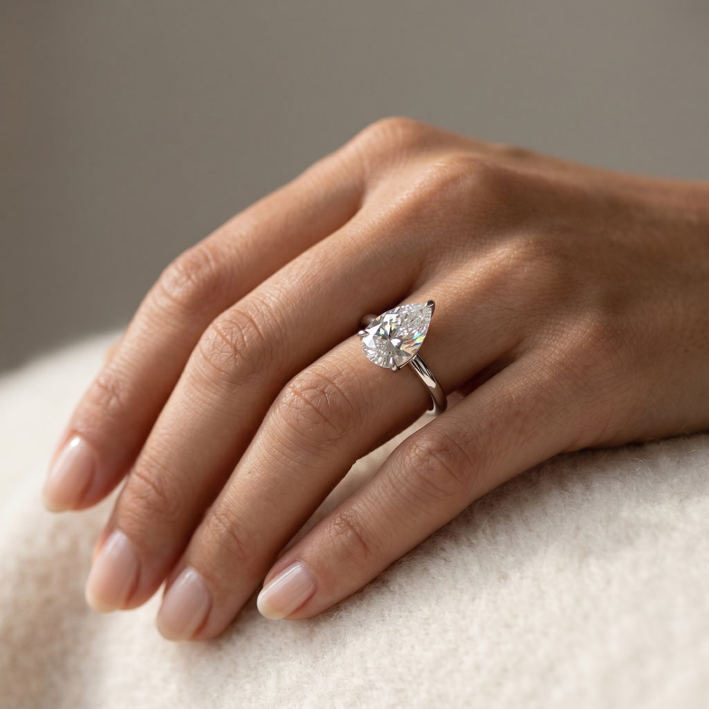 2.00 Ct Pear cut Solitaire Lab Grown Diamond Engagement Ring 14k White Gold