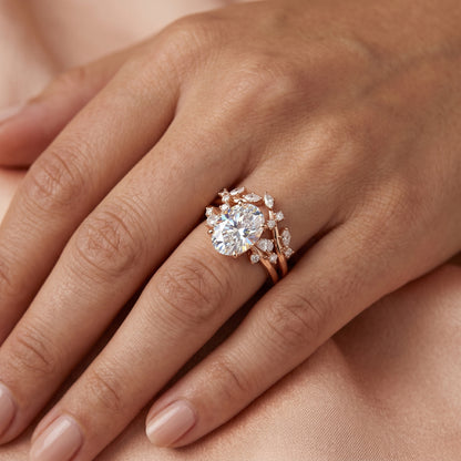 Vintage Oval Cut Moissanite Engagement Ring Set Uniqied Leaf and Vine Twisted Design Ring