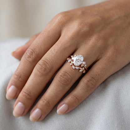 Vintage Oval Cut Moissanite Engagement Ring Set Uniqied Leaf and Vine Twisted Design Ring