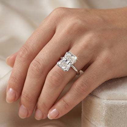 1.00Ctw Radiant Cut Lab-Grown Bezel Set Engagement Ring 14K White Gold
