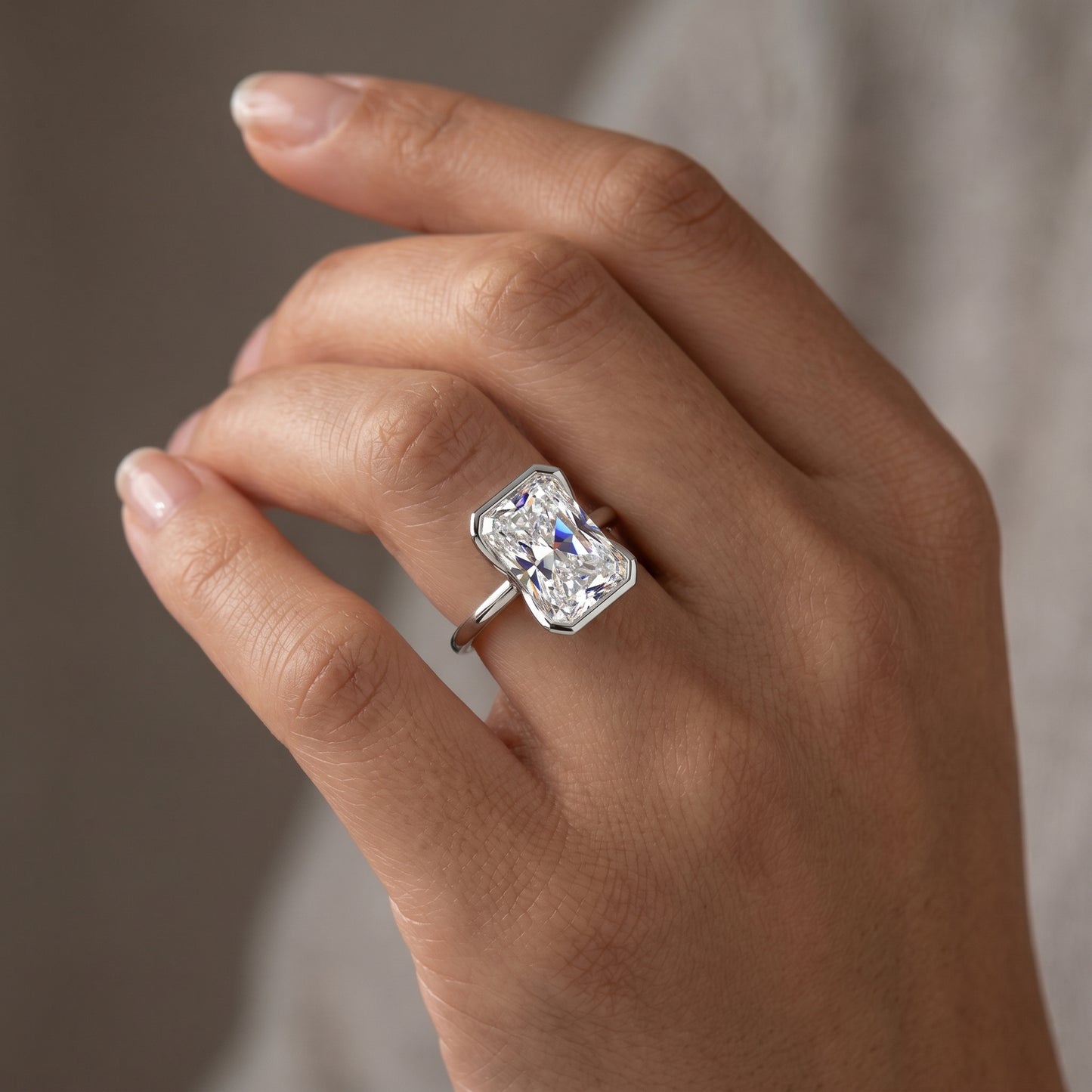 1.00Ctw Radiant Cut Lab-Grown Bezel Set Engagement Ring 14K White Gold