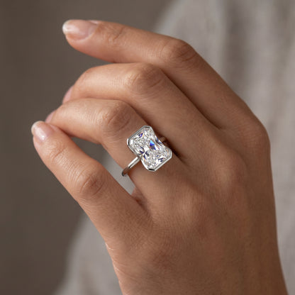 1.00Ctw Radiant Cut Lab-Grown Bezel Set Engagement Ring 14K White Gold