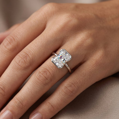 1.00Ctw Radiant Cut Lab-Grown Bezel Set Engagement Ring 14K White Gold