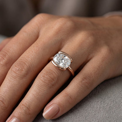 1.00CT Fancy Half Bezel Setting Oval Moissanite Engagement Ring