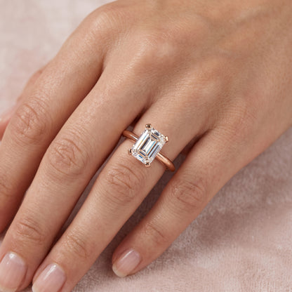1.00 CT Emerald Cut Lab Grown Diamond Solitaire Engagement Ring 14k Yellow Gold