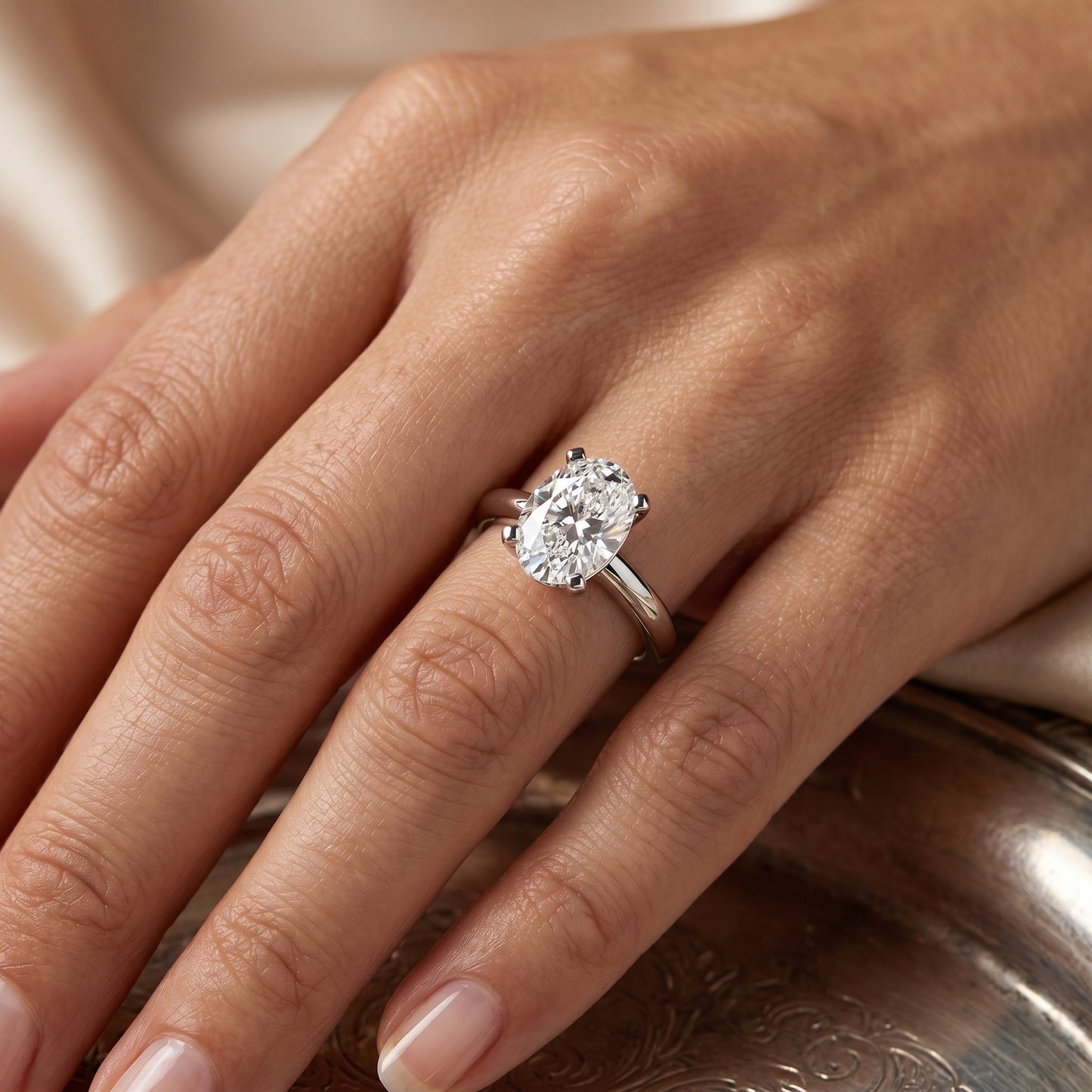 Certified 1.00Ct Oval cut Moissanite Solitaire Engagement Ring 14k White Gold
