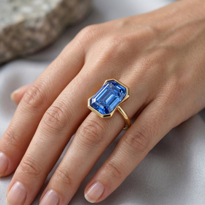2.00ct Blue Emerald Cut Lab Sapphire Engagement Ring