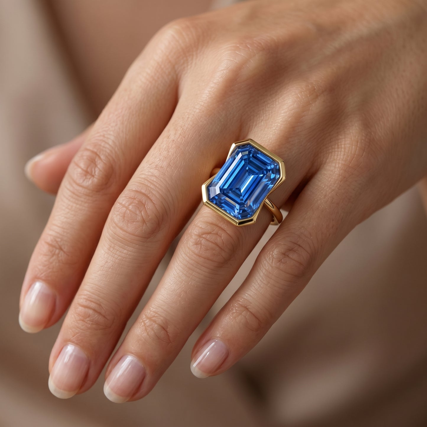 2.00ct Blue Emerald Cut Lab Sapphire Engagement Ring