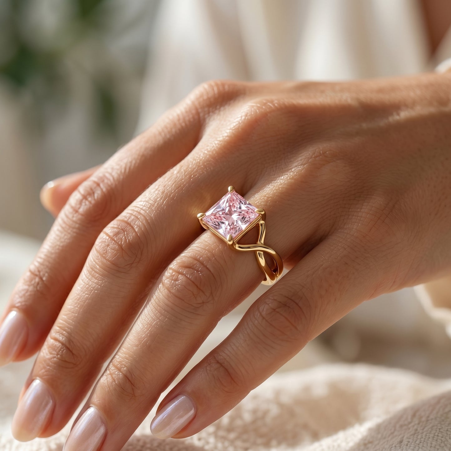 2.00 CT Pink Lab Grown Diamond Engagement Ring, Infinity Gold Ring