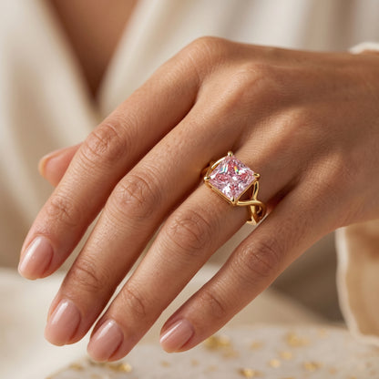 2.00 CT Pink Lab Grown Diamond Engagement Ring, Infinity Gold Ring