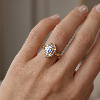 2.00ct Hexagon cut Solitaire Moissanite engagement ring