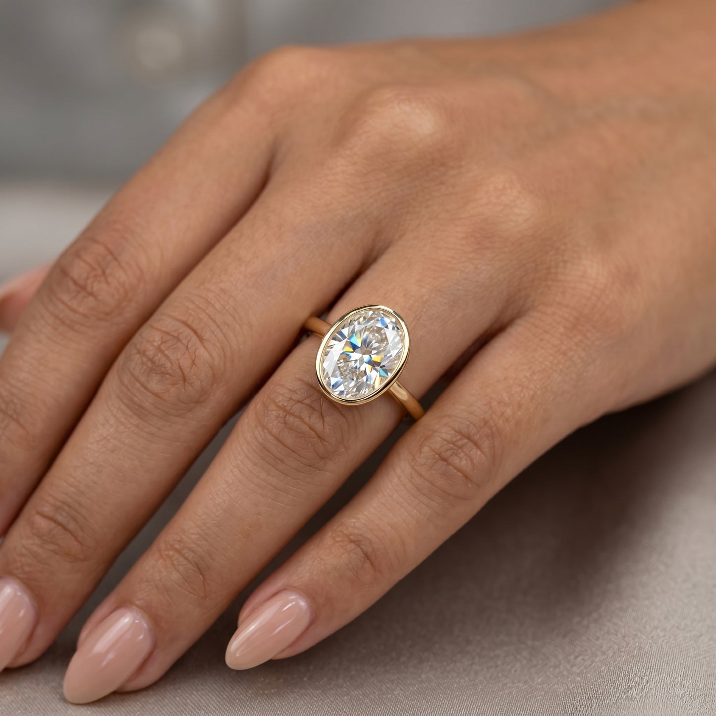 2.00 ct Oval diamond Bezel set Moissanite diamond ring