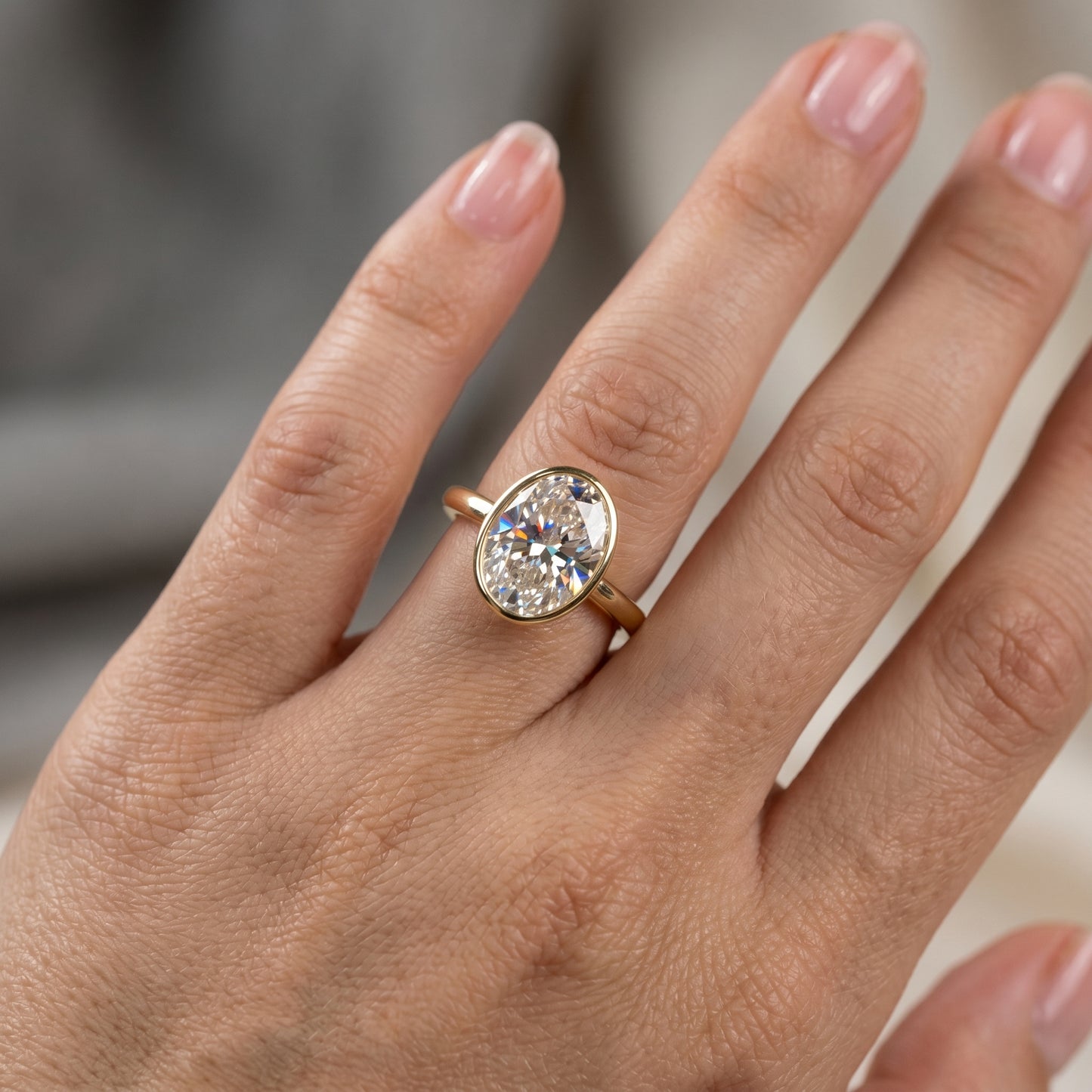 2.00 ct Oval diamond Bezel set Moissanite diamond ring
