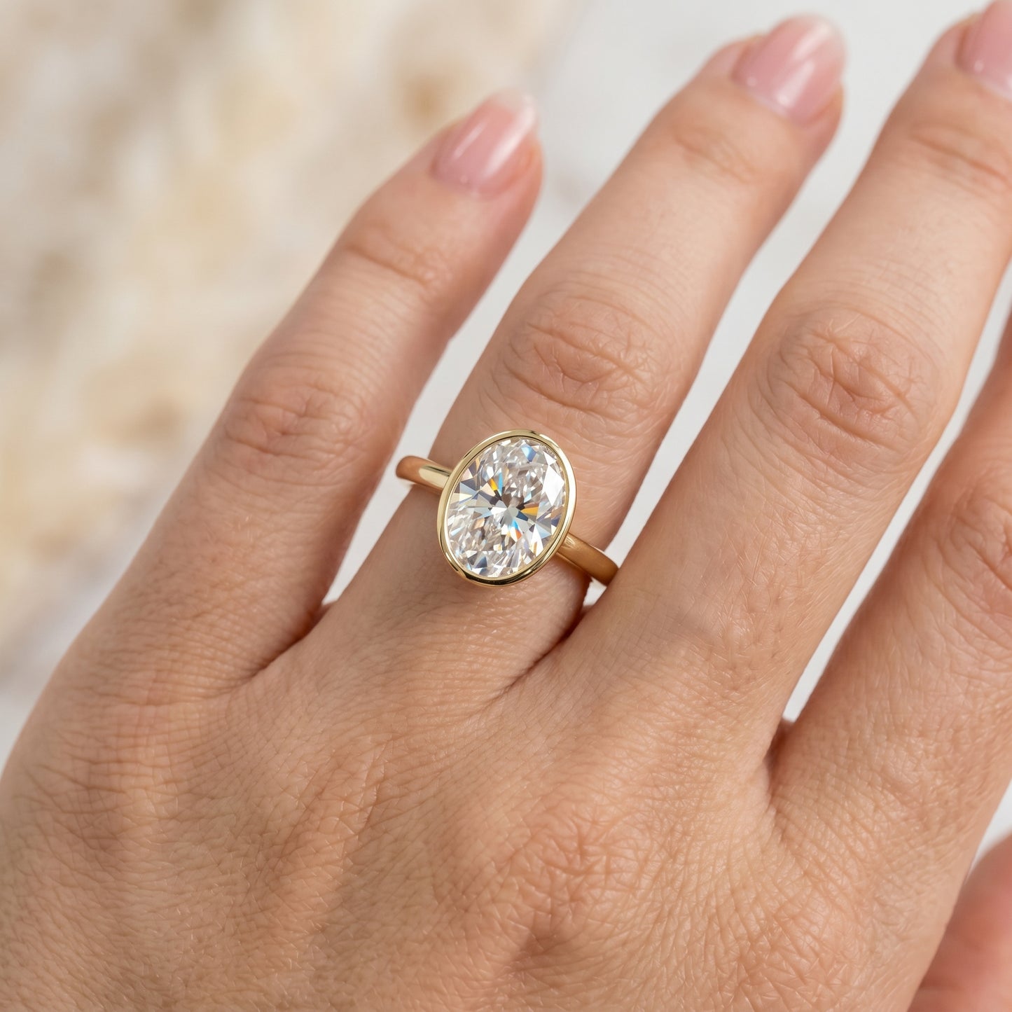 2.00 ct Oval diamond Bezel set Moissanite diamond ring