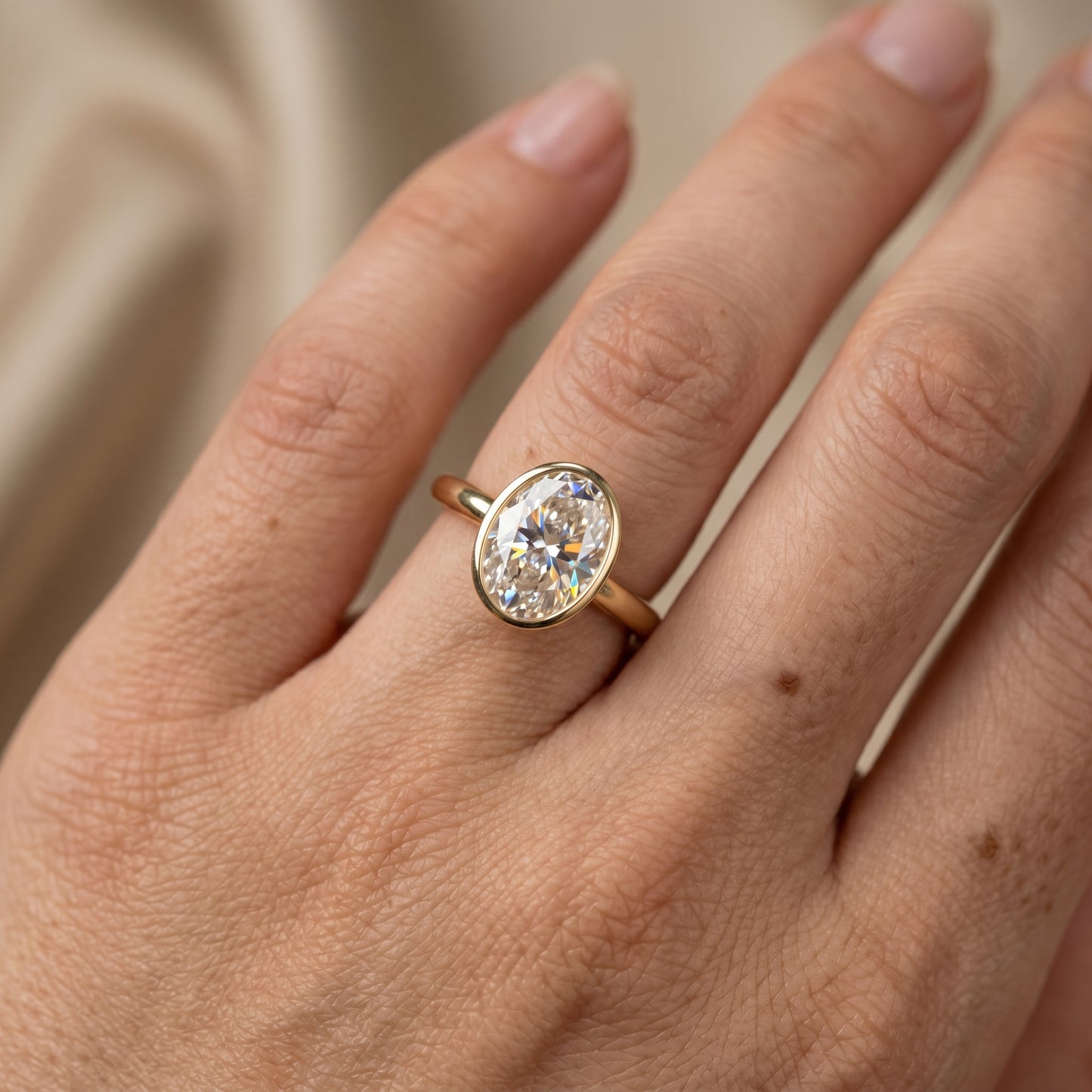2.00 ct Oval diamond Bezel set Moissanite diamond ring
