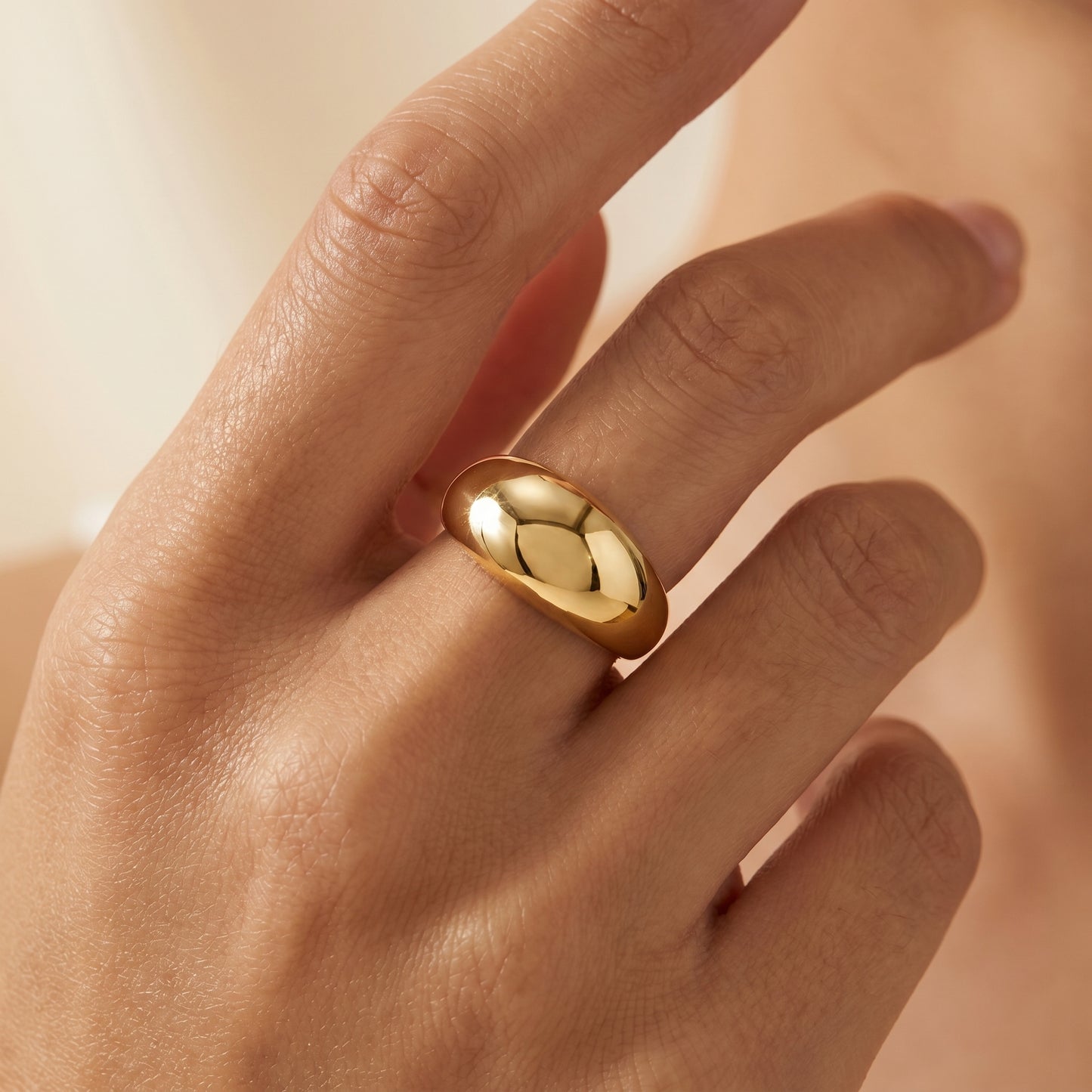 Solid 14K Gold Dome Band – Chunky Gold Dome Ring