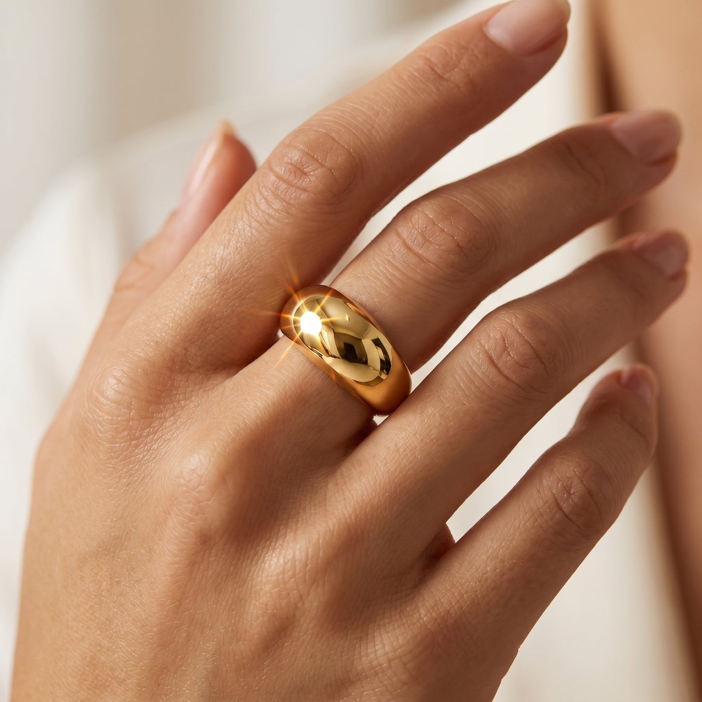 Solid 14K Gold Dome Band – Chunky Gold Dome Ring