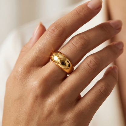 Solid 14K Gold Dome Band – Chunky Gold Dome Ring