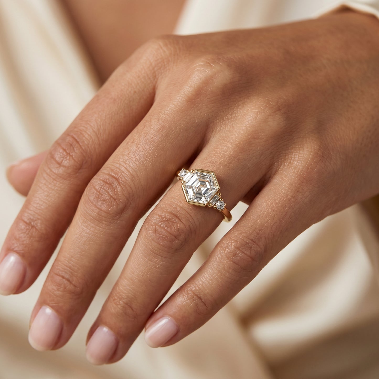 1.400CT Hexagon Lab Grown Diamond Engagement Ring