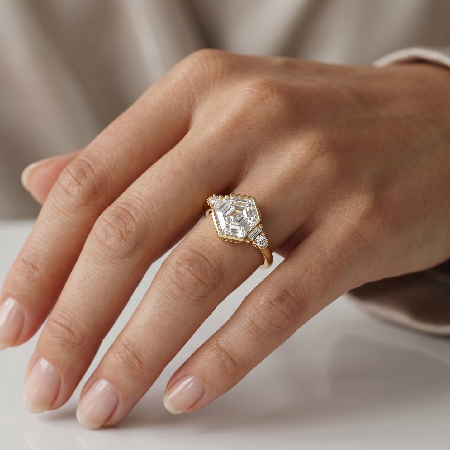 1.400CT Hexagon Lab Grown Diamond Engagement Ring