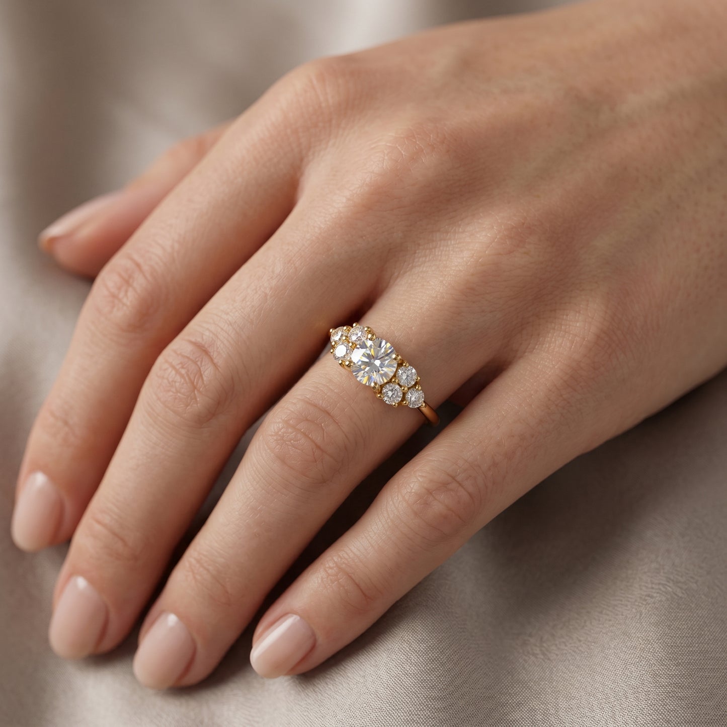1.30 Ct Round Cluster Lab Grown Diamond Engagement Ring