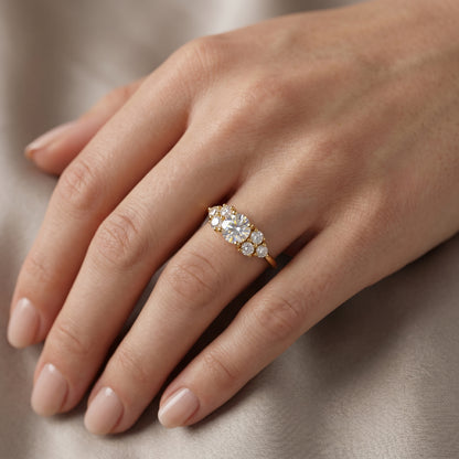 1.30 Ct Round Cluster Lab Grown Diamond Engagement Ring