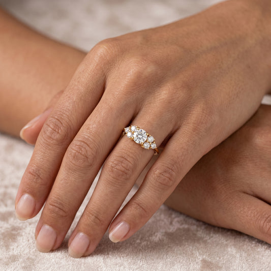 1.30 Ct Round Cluster Lab Grown Diamond Engagement Ring