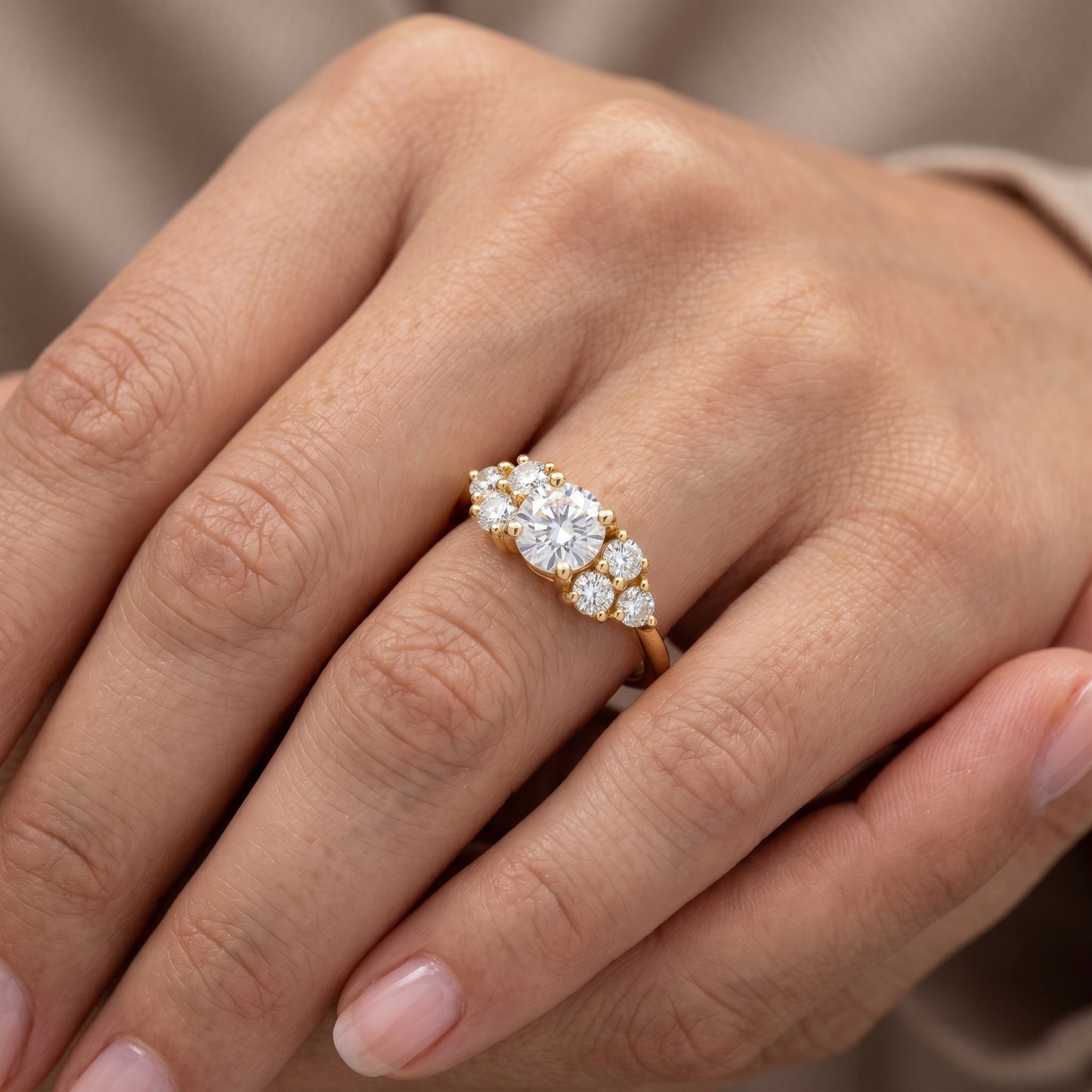 1.30 Ct Round Cluster Lab Grown Diamond Engagement Ring