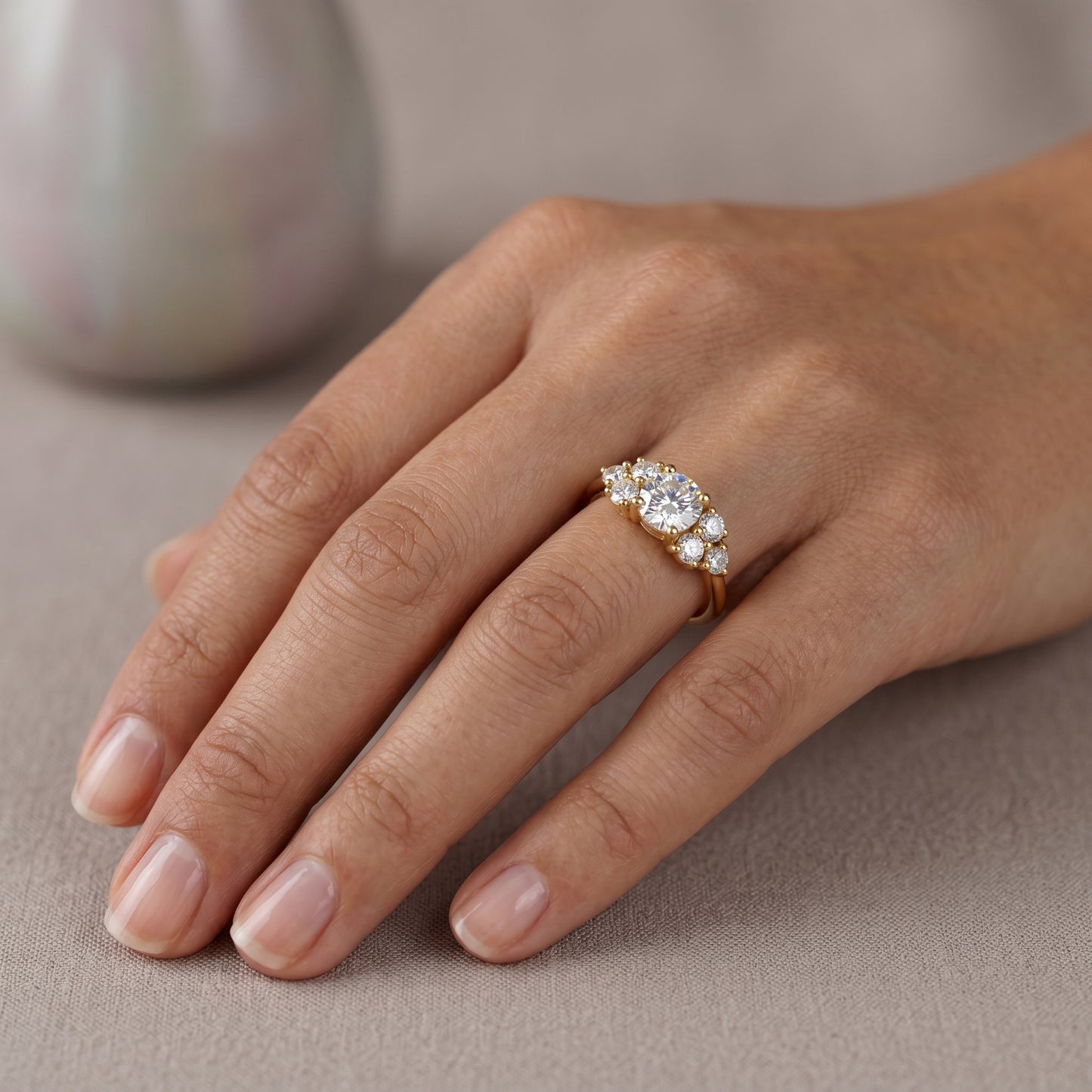 1.30 Ct Round Cluster Lab Grown Diamond Engagement Ring