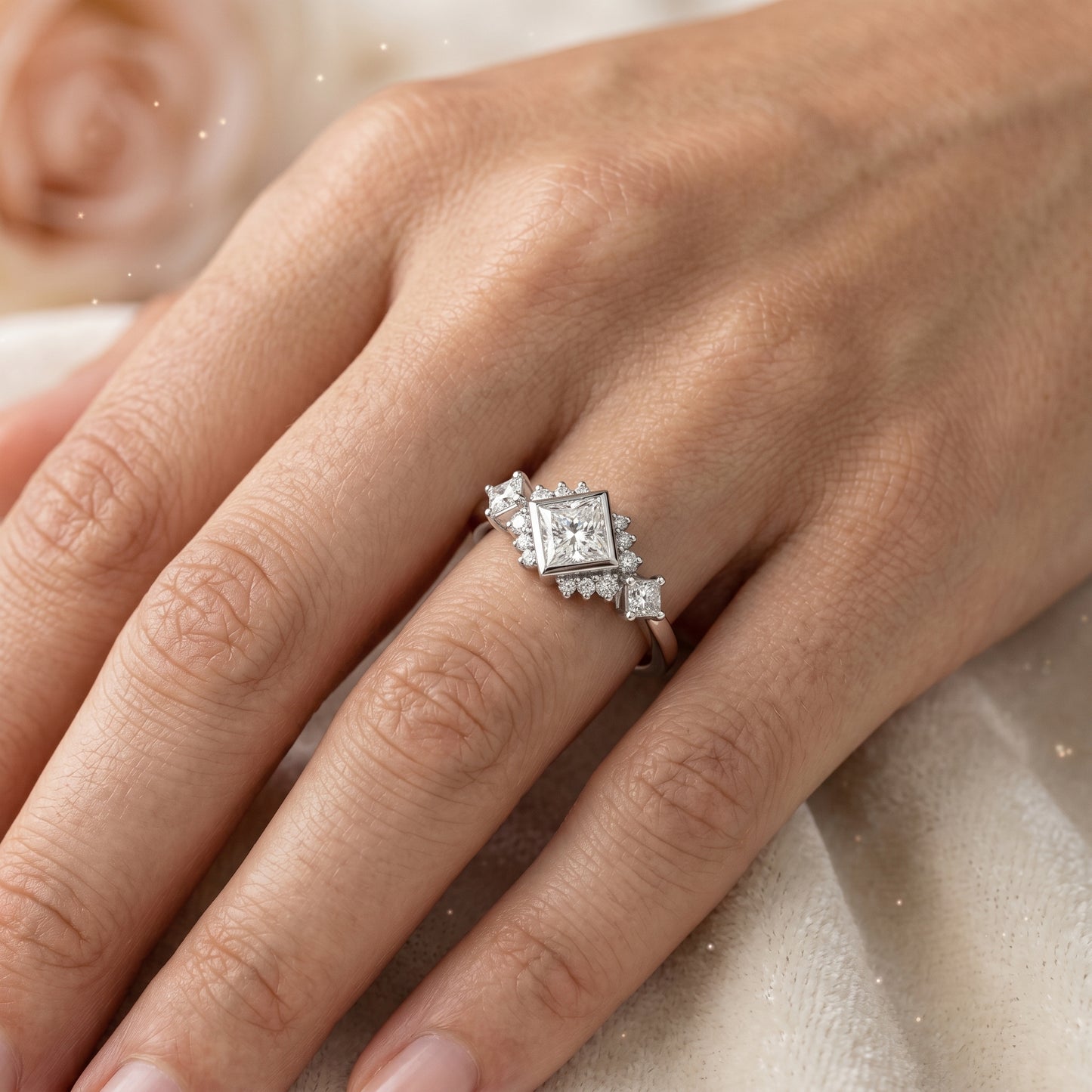 1.05 Ct Princess Cut Lab Grown Diamond Engagement Ring