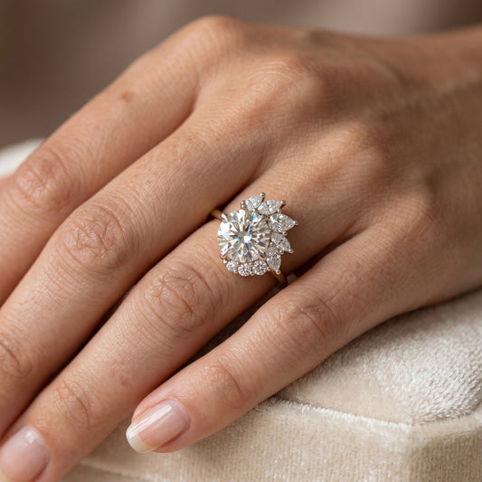 1.30CT Round Cut Cluster Engagement Ring