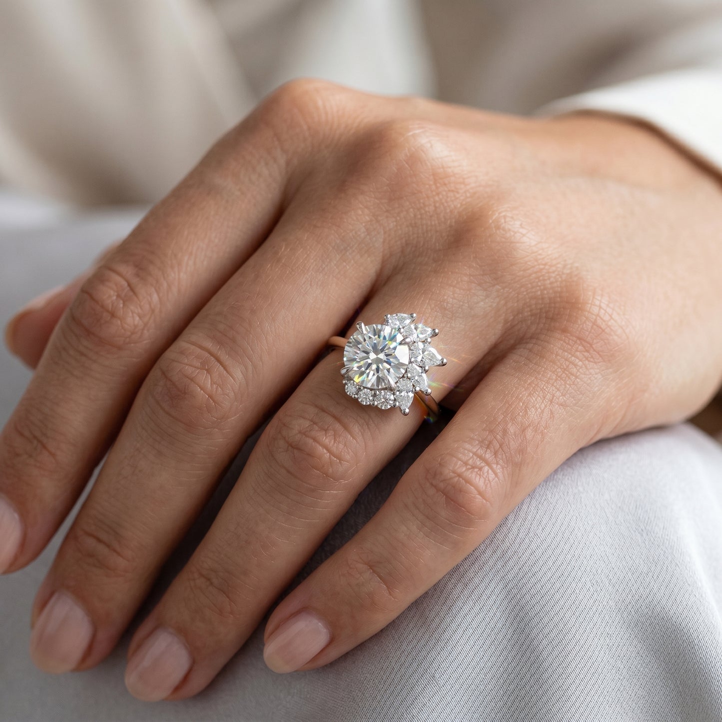 1.30CT Round Cut Cluster Engagement Ring