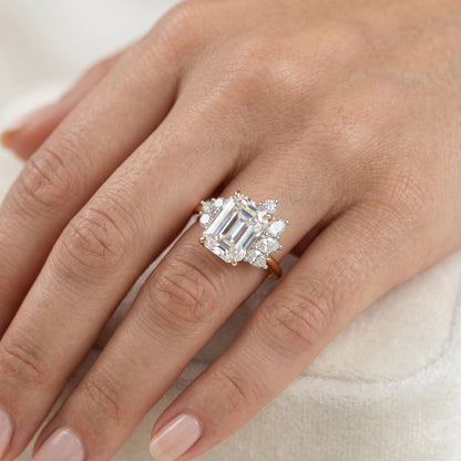1.600ct Emerald Cut Three Stone Cluster Engagement Ring