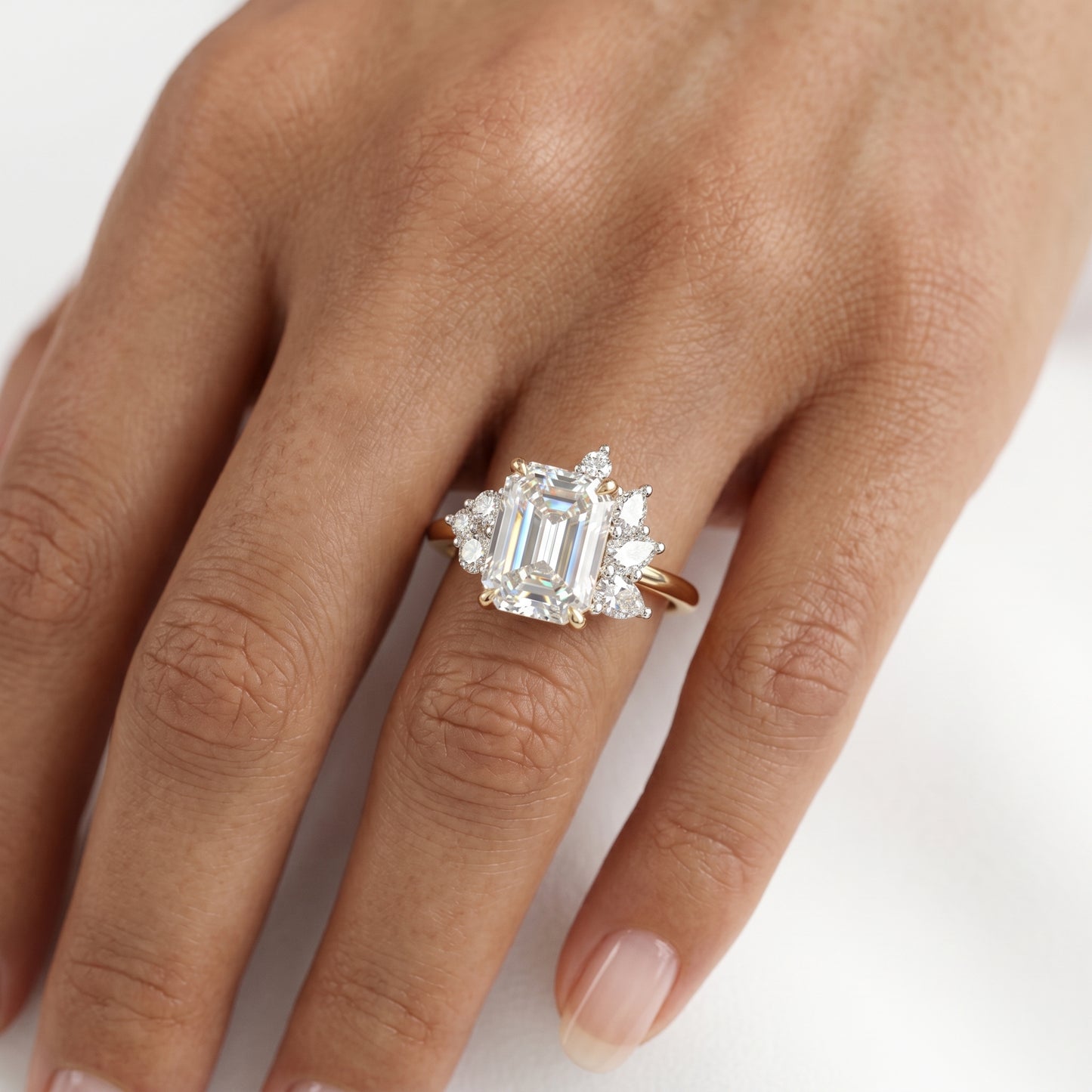 1.600ct Emerald Cut Three Stone Cluster Engagement Ring