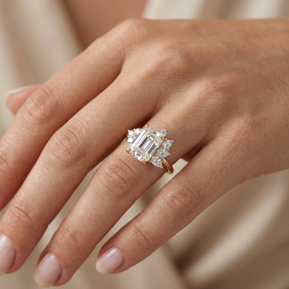 1.600ct Emerald Cut Three Stone Cluster Engagement Ring