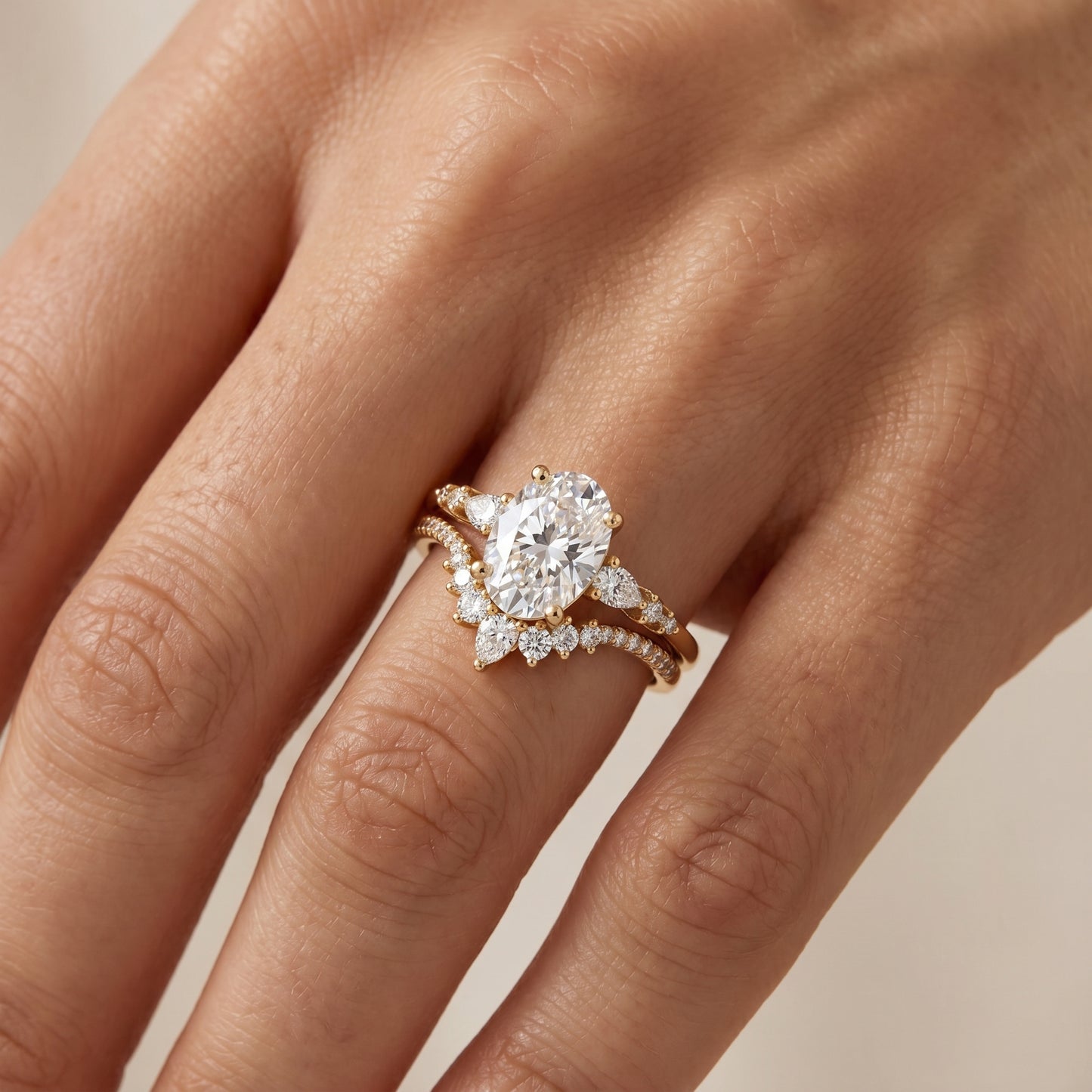1.61 CT Oval Halo Engagement Ring Set