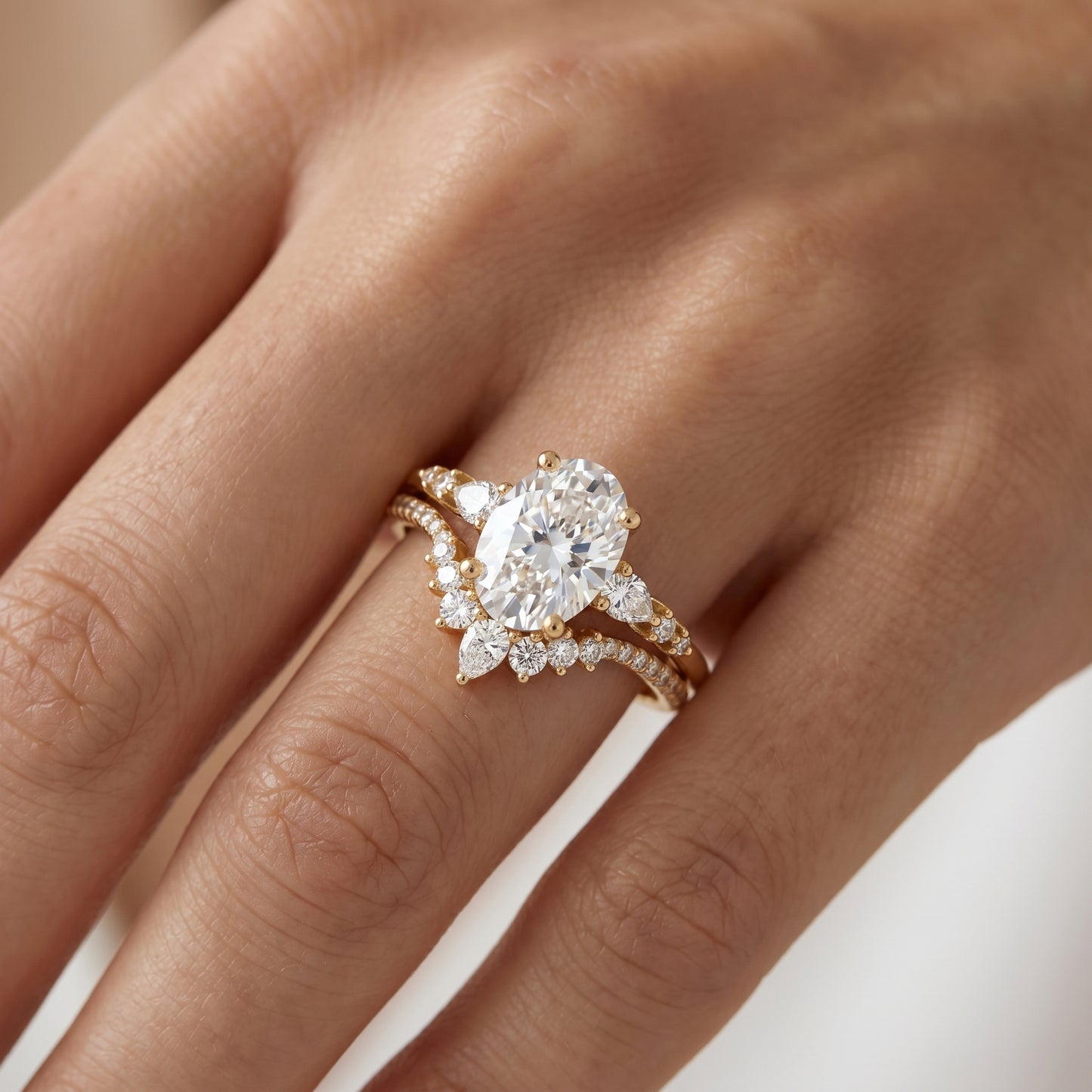 1.61 CT Oval Halo Engagement Ring Set
