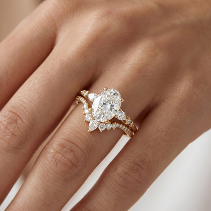 1.61 CT Oval Halo Engagement Ring Set