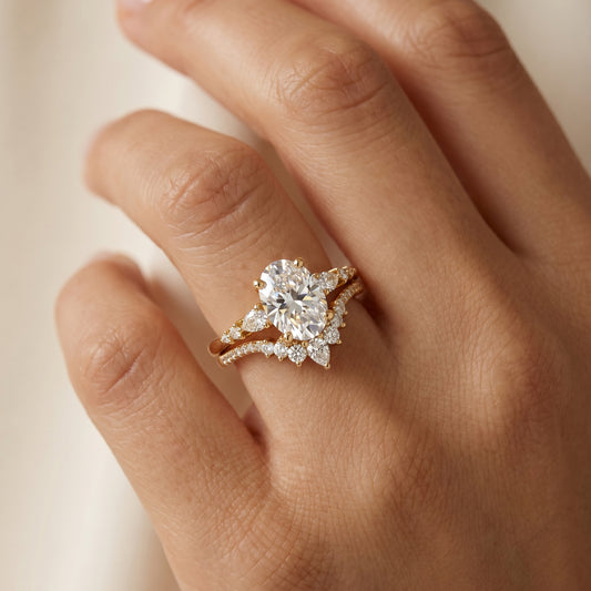 1.61 CT Oval Halo Engagement Ring Set