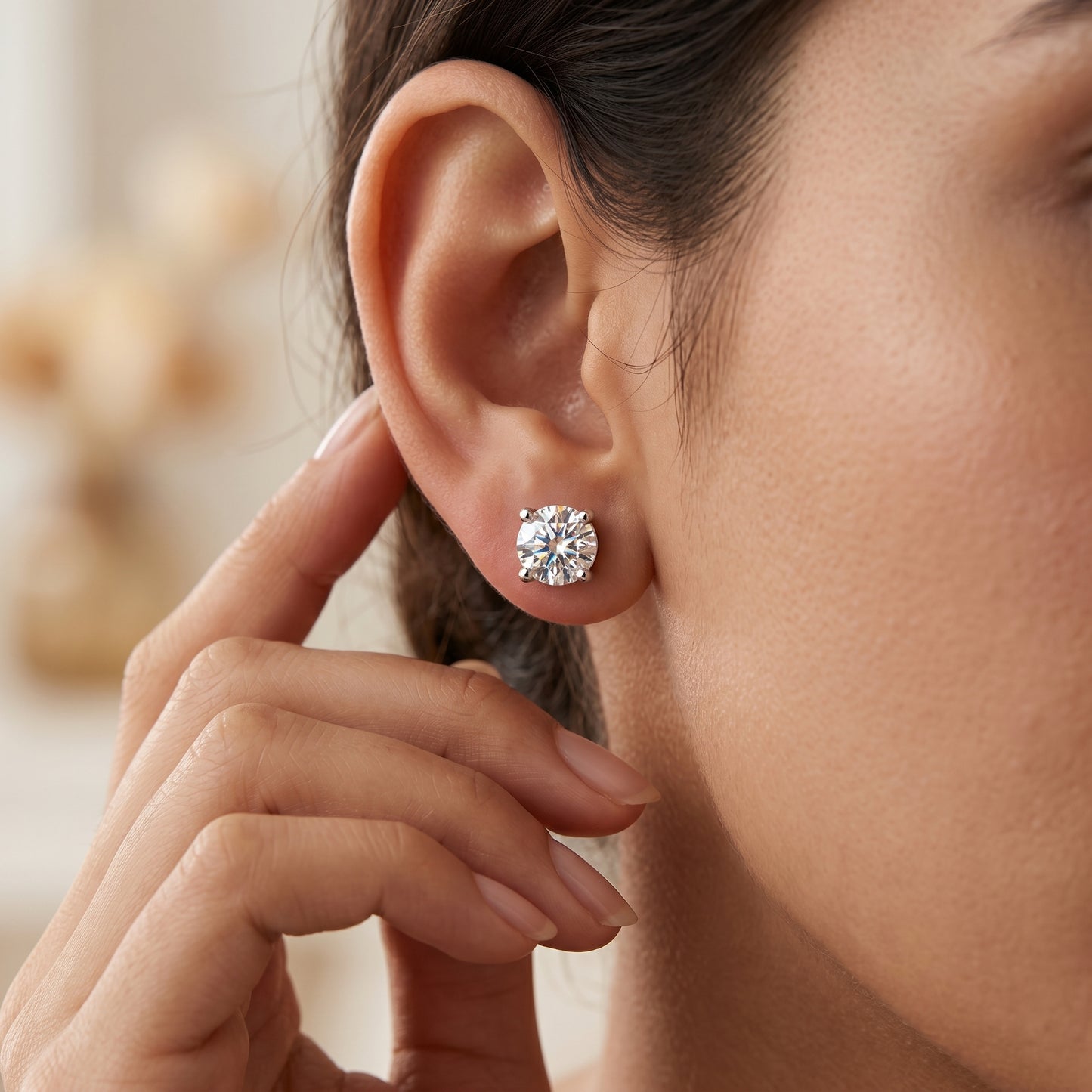 1.00ct Lab Grown Diamond Stud Earrings, Round Solitaire Diamond Earrings