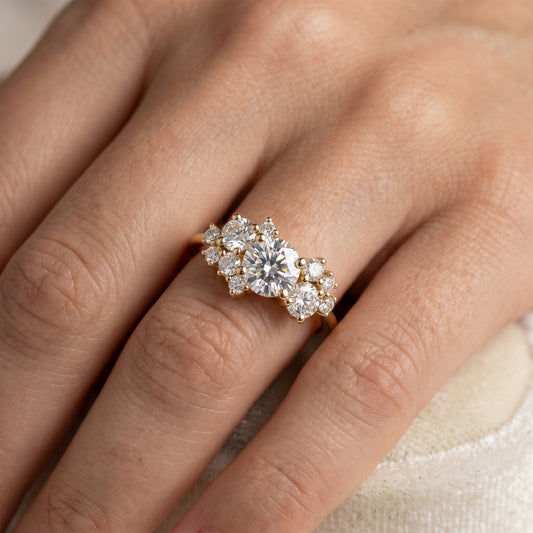 1.10 CT Round Cut Cluster Engagement Ring - 14K Gold