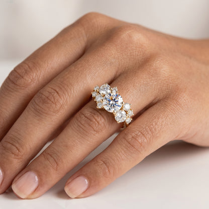 1.10 CT Round Cut Cluster Engagement Ring - 14K Gold
