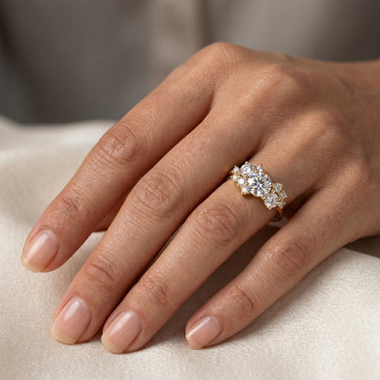 1.10 CT Round Cut Cluster Engagement Ring - 14K Gold