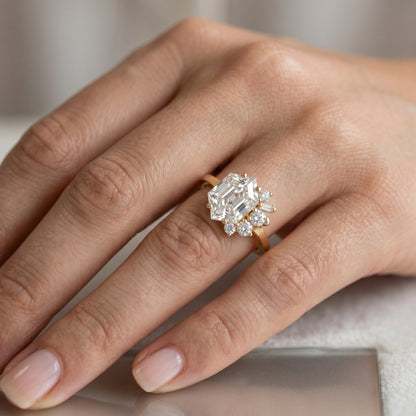 Hexagon Engagement Ring 1.65 CT – Geometric Cluster 14K Gold Ring