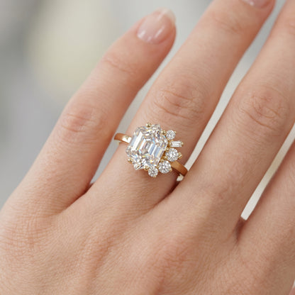 Hexagon Engagement Ring 1.65 CT – Geometric Cluster 14K Gold Ring