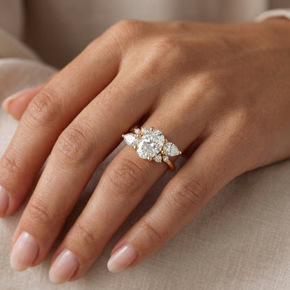 Elegant 1.70 CT Oval Engagement Ring – 14K Gold Cluster Design