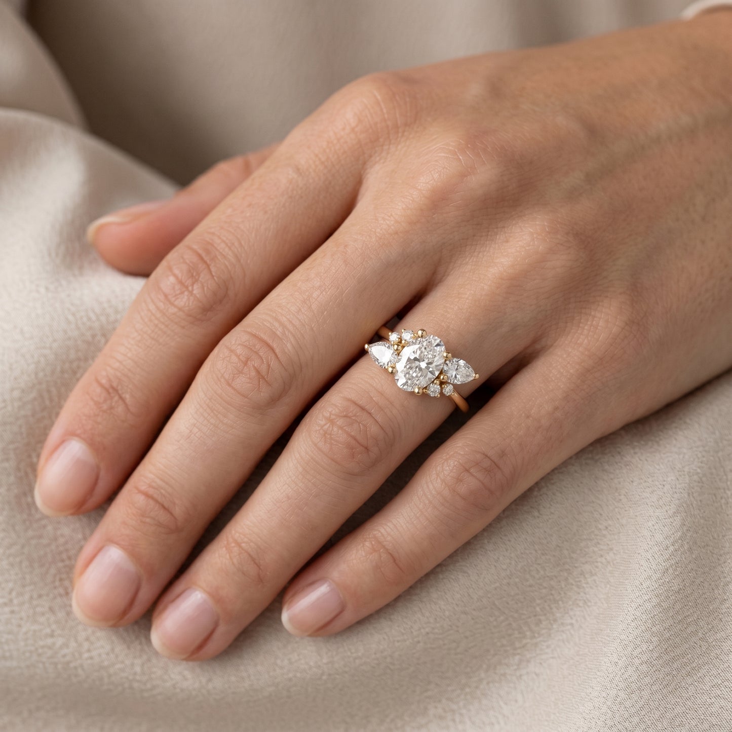 Elegant 1.70 CT Oval Engagement Ring – 14K Gold Cluster Design